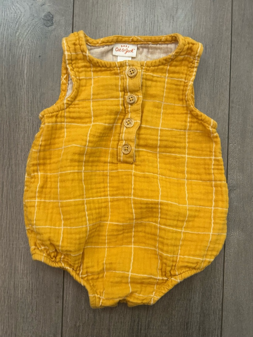 Cat & Jack Baby Sun Gauze Tank Henley Romper; Mustard Yellow- Sz: 6-9m